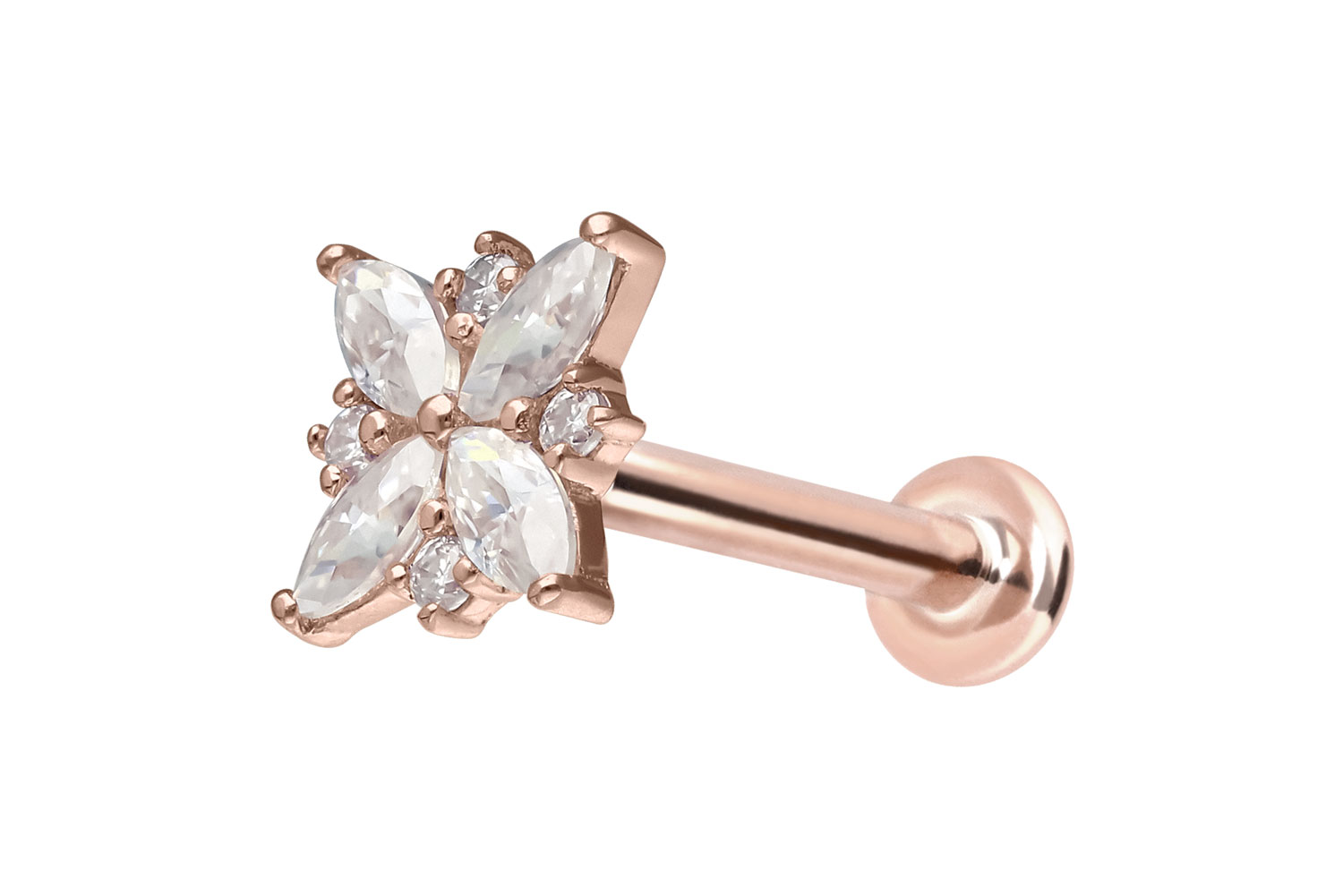 14 Karat Gold Labret Piercing mit Push Fit MOISSANIT-BLUME